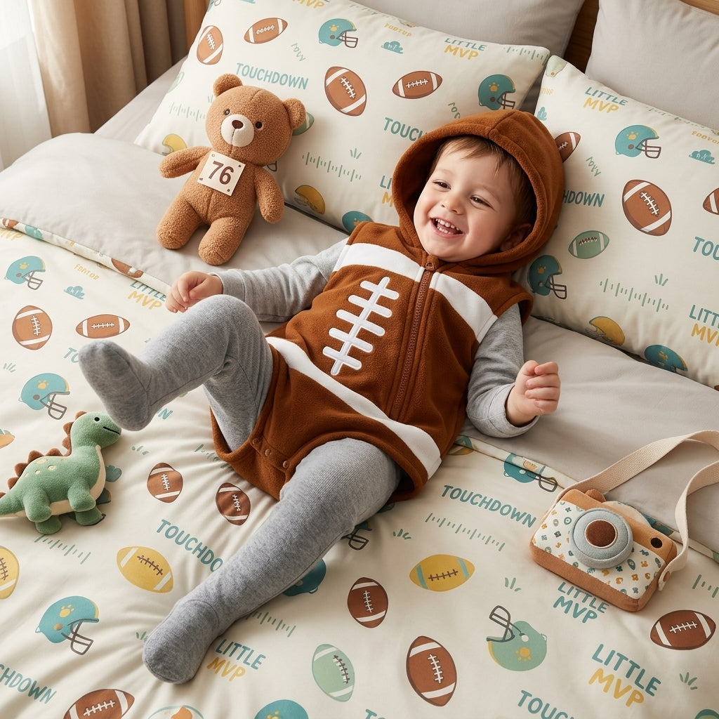 Future Football Player Baby Costume Cute Game Day Hooded Romper Set