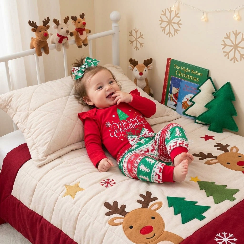 Cute Baby Christmas Outfit Set Adorable Newborn Infant Xmas Romper & Pants