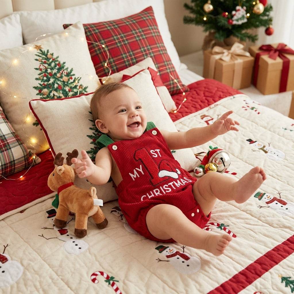 My First Christmas Baby Romper Cute Corduroy Holiday Infant Bodysuit