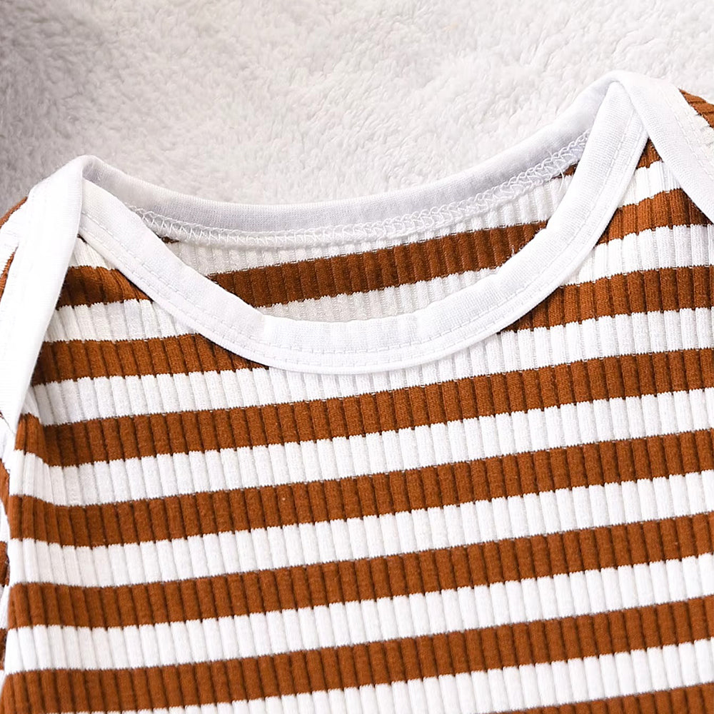 Baby Football Outfit Set, Striped Jumpsuit & Corduroy Patch Overalls