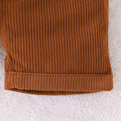 Baby Football Outfit Set, Striped Jumpsuit & Corduroy Patch Overalls