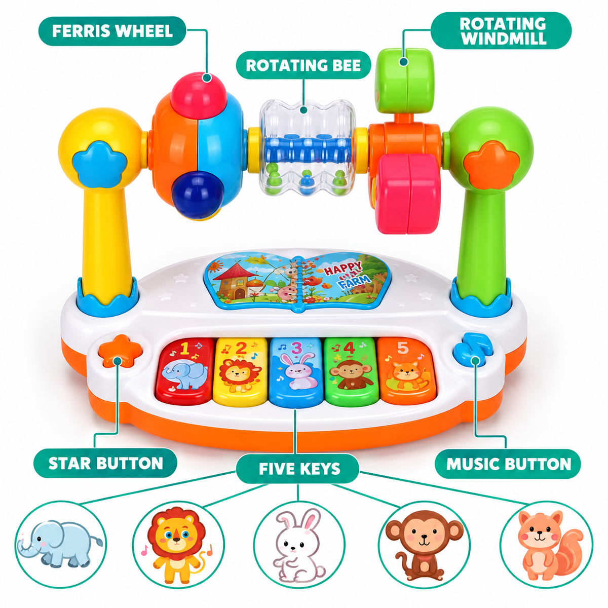 Musical Baby Piano Toy with Lights & Sounds for Toddlers