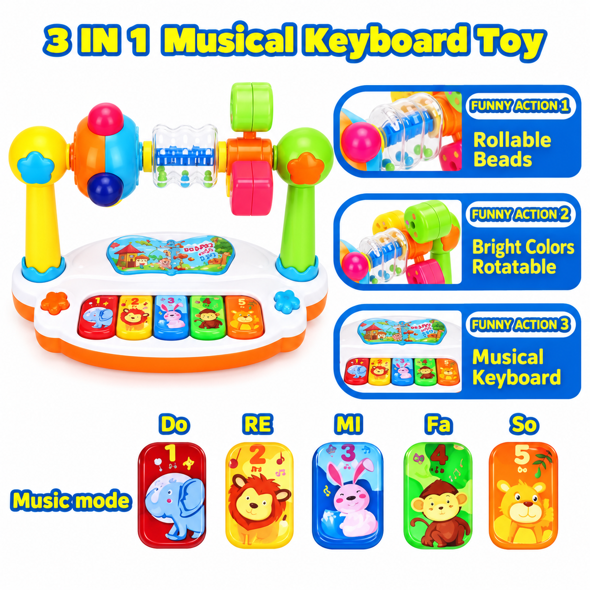 Musical Baby Piano Toy with Lights & Sounds for Toddlers