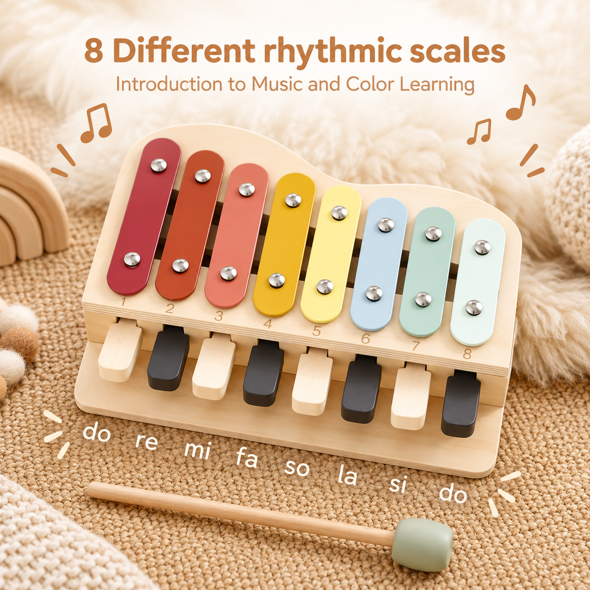 Montessori Wooden Piano & Xylophone Toy for Toddlers