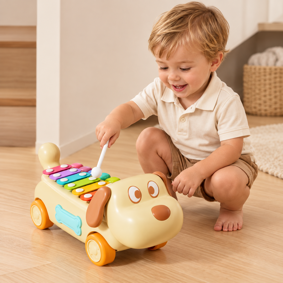 Two In One Hand-Cranked Piano & Xylophone Toy for Toddlers