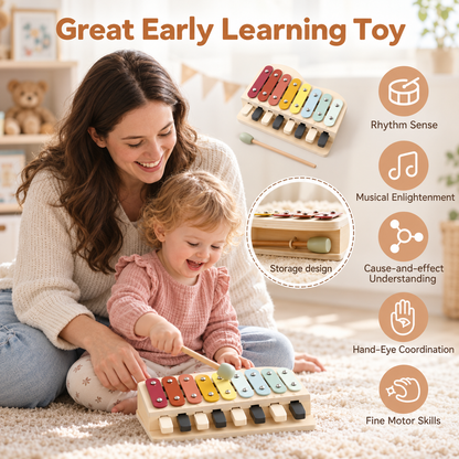 Montessori Wooden Piano & Xylophone Toy for Toddlers