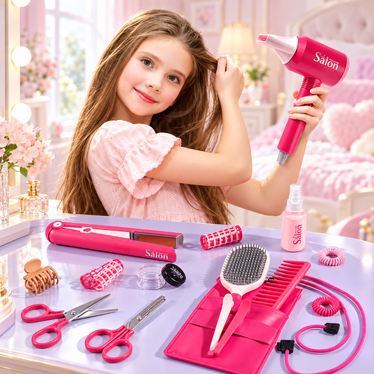 Princess Hair Salon Pretend Play Set with Toy Hair Dryer & Styling Tools
