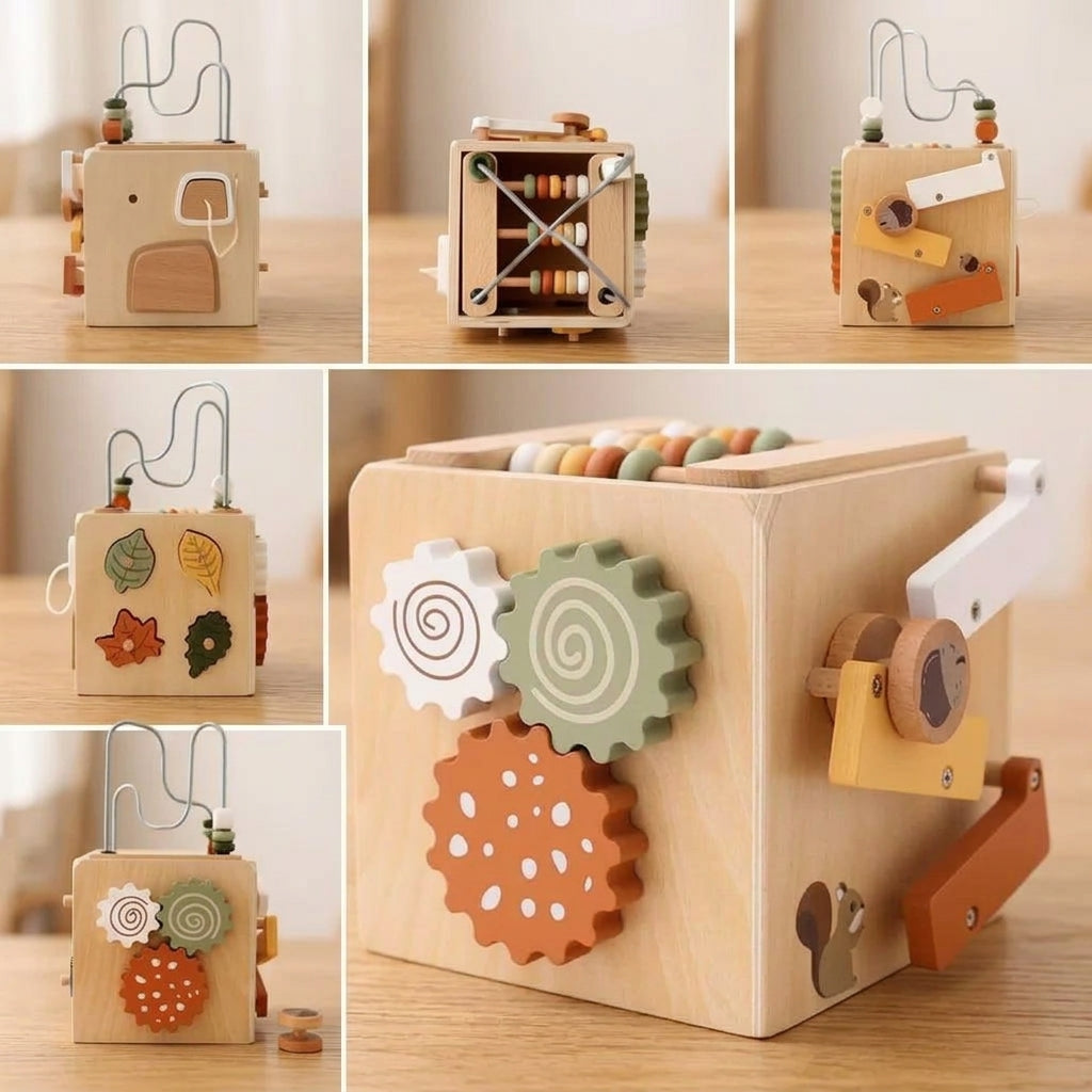 Fall Season Montessori Wooden Activity Cube Educational Toys for Toddlers