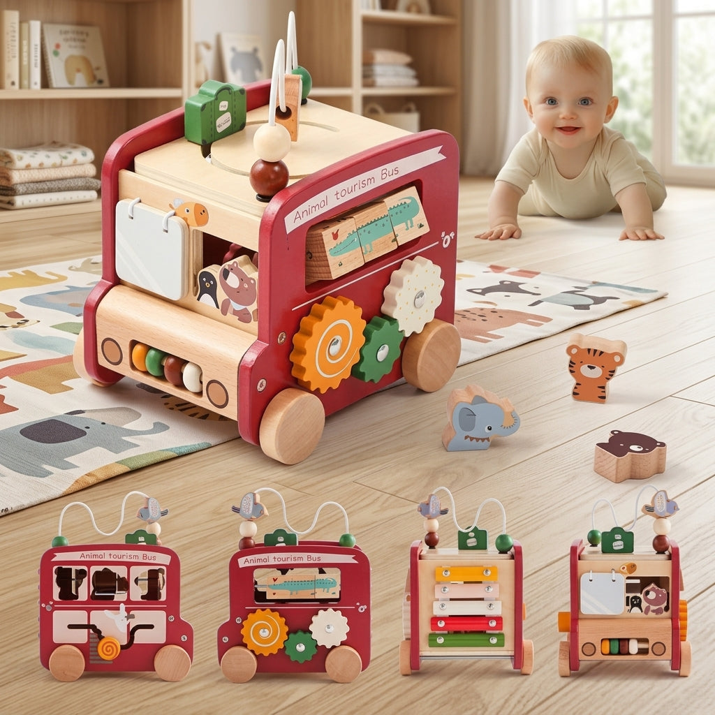 Animal Car Montessori Wooden Activity Cube Educational Toys for Toddlers