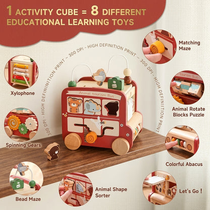 Animal Car Montessori Wooden Activity Cube Educational Toys for Toddlers