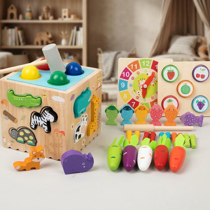 Carrot Animal Montessori Wooden Activity Cube Educational Toys for Toddlers