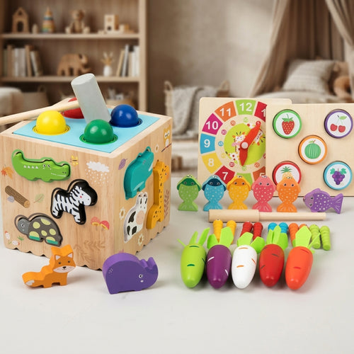 Carrot Animal Montessori Wooden Activity Cube Educational Toys for Toddlers