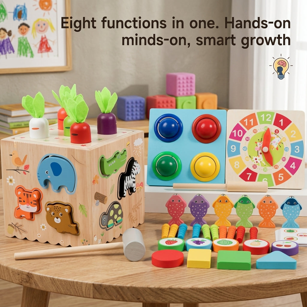 Carrot Animal Montessori Wooden Activity Cube Educational Toys for Toddlers
