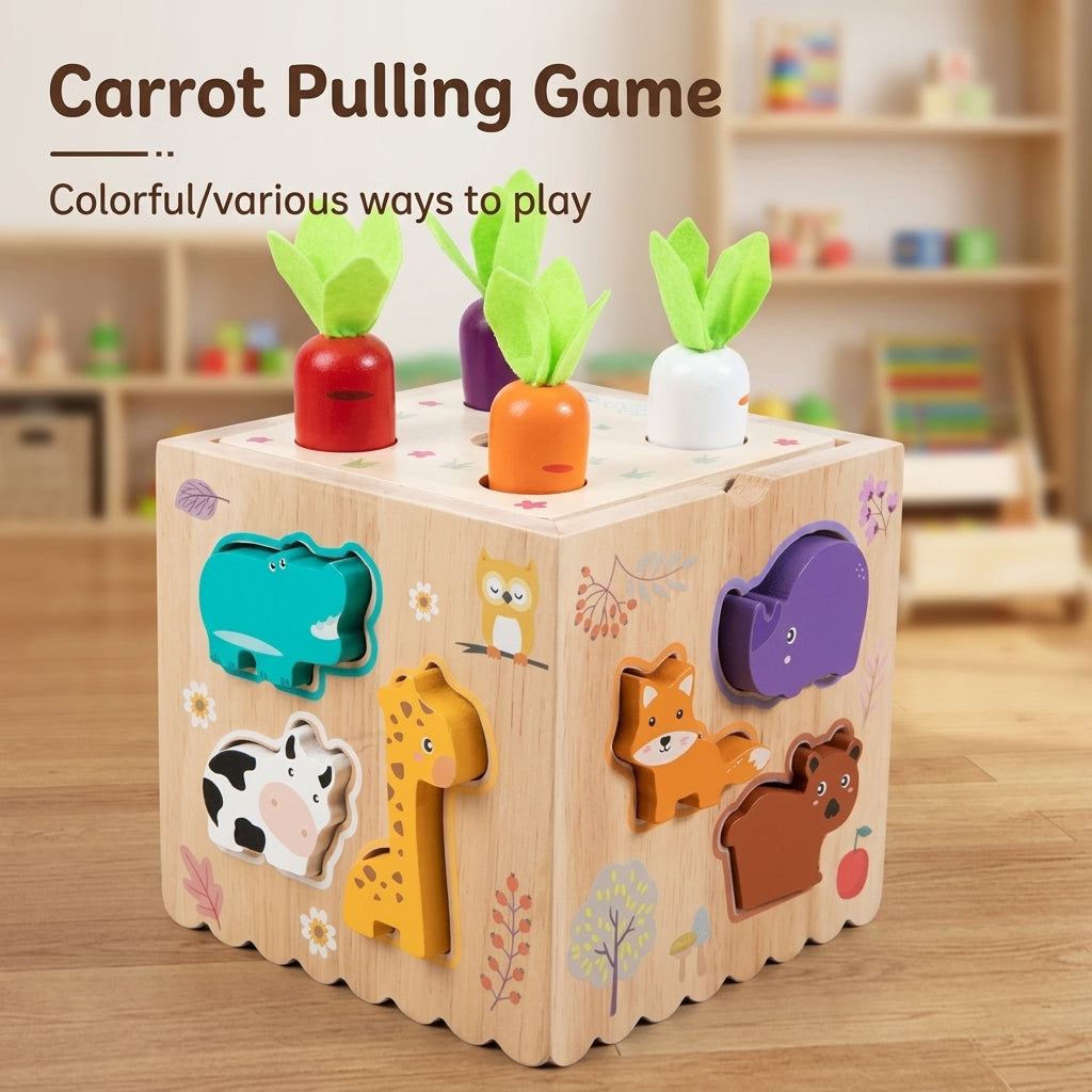 Carrot Animal Montessori Wooden Activity Cube Educational Toys for Toddlers