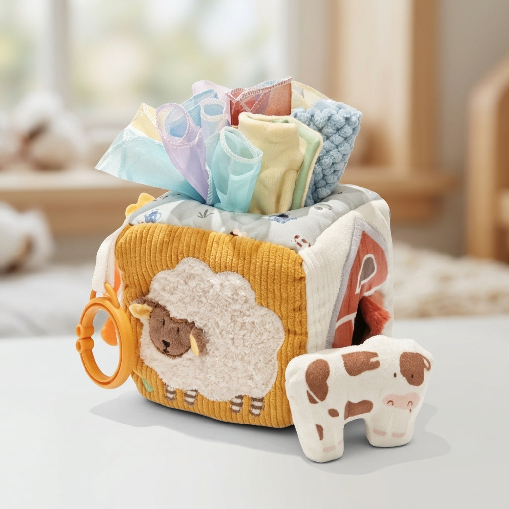 Soft Plush Baby Activity Cube Newborn Sensory Developmental Toy