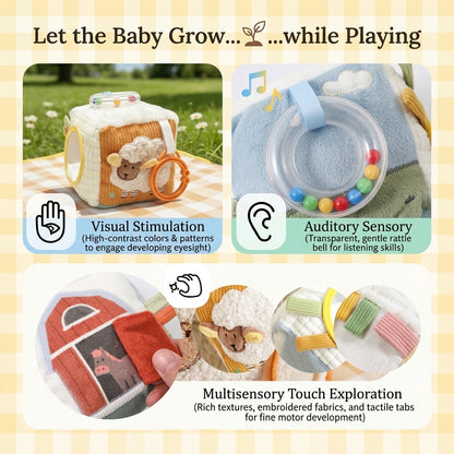Soft Plush Baby Activity Cube Newborn Sensory Developmental Toy