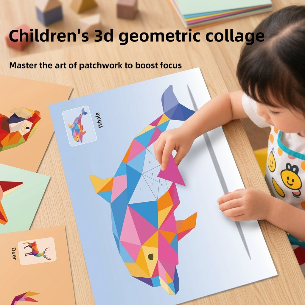 Challenges Kids 3D Animal Geometry Sticker Book Focus Training Toy