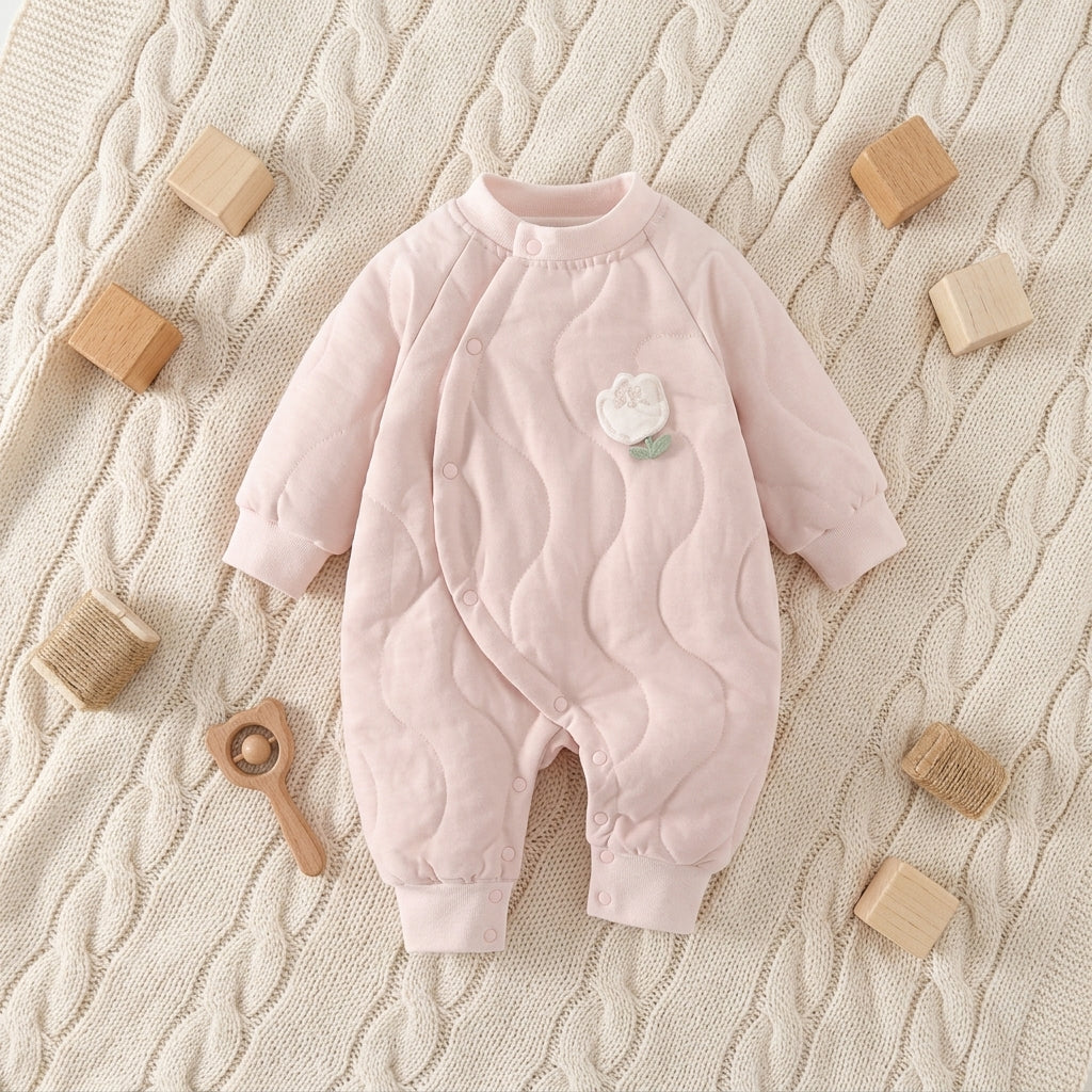 Cute Floral Newborn Winter Romper Infant Warm Cotton Jumpsuit