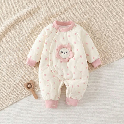 Cute Floral Newborn Winter Romper Infant Warm Cotton Jumpsuit