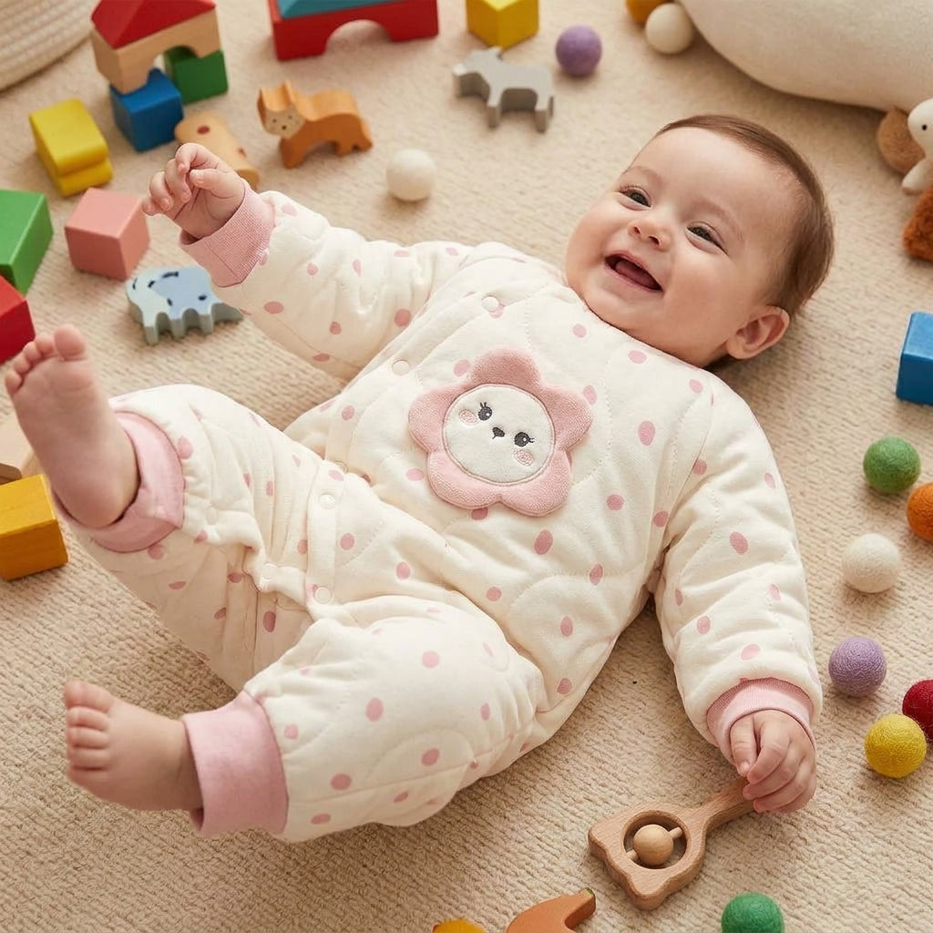 Cute Floral Newborn Winter Romper Infant Warm Cotton Jumpsuit