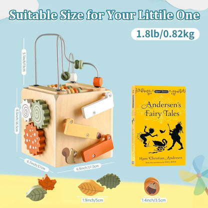Montessori Wooden Activity Cube with Shape Sorter & Ball Drop