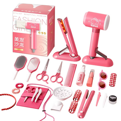 Princess Hair Salon Pretend Play Set with Toy Hair Dryer & Styling Tools