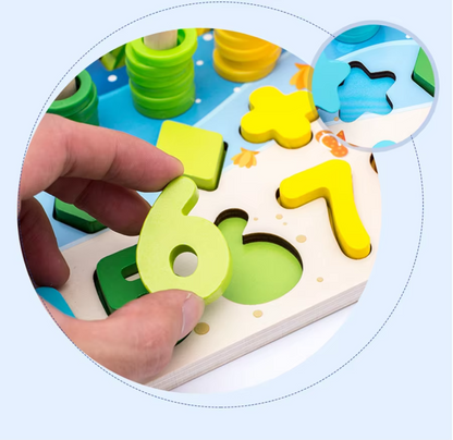 Montessori Wooden Counting & Fishing Board Toy for Toddlers, Number and Shape Matching Puzzle