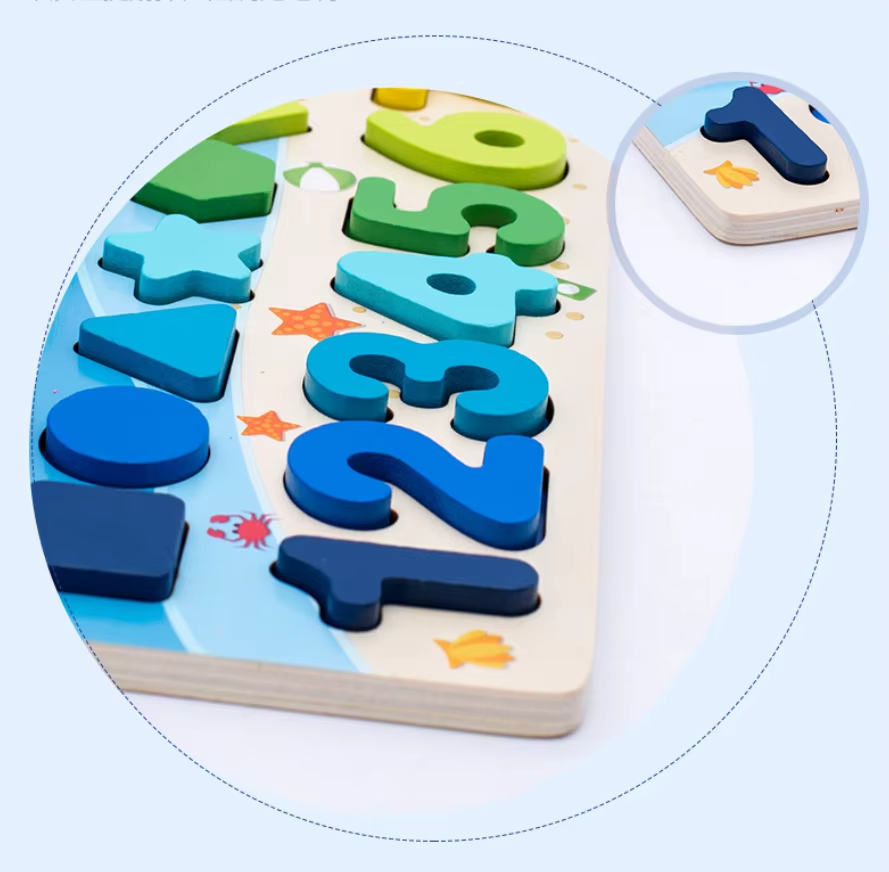 Montessori Wooden Counting & Fishing Board Toy for Toddlers, Number and Shape Matching Puzzle